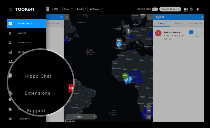 Extensions in Tookan dashboard 